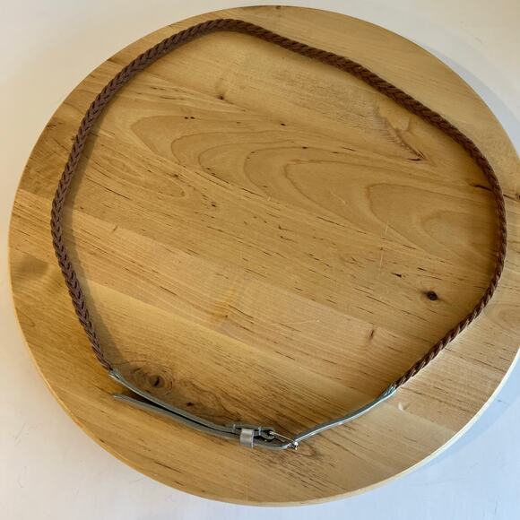 J. Crew Silver Metallic Genuine Leather Thin Skinny Woven Belt Size Large - Picture 5 of 12